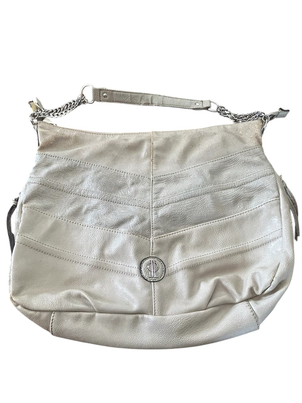 Jennifer Lopez Vintage  Leather Hobo Shoulder Bag/Tote in Taupe Silver Emblem